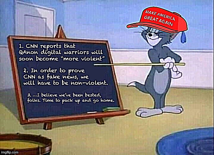 CNN = Infinite IQ | image tagged in qanon,terrorists,cnn,cnn fake news,infinite iq,tom and jerry | made w/ Imgflip meme maker