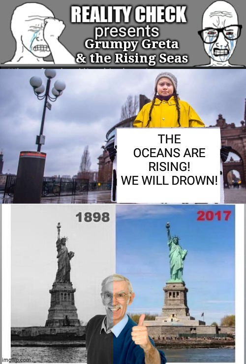 Grumpy Greta and the Rising sea | image tagged in global warming | made w/ Imgflip meme maker