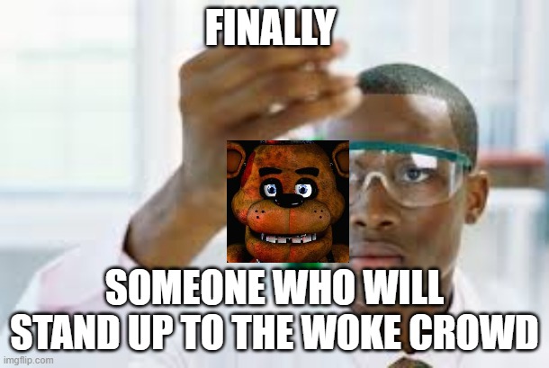 Thank you Scott Cawthon | FINALLY; SOMEONE WHO WILL STAND UP TO THE WOKE CROWD | image tagged in finally,fnaf,woke | made w/ Imgflip meme maker