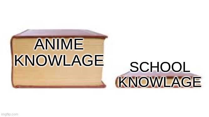 Big book small book | ANIME KNOWLAGE; SCHOOL KNOWLAGE | image tagged in big book small book | made w/ Imgflip meme maker