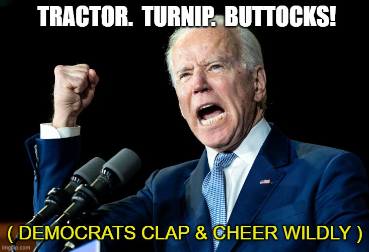 Joe Biden - Nap Times for EVERYONE! | TRACTOR.  TURNIP.  BUTTOCKS! ( DEMOCRATS CLAP & CHEER WILDLY ) | image tagged in joe biden - nap times for everyone | made w/ Imgflip meme maker