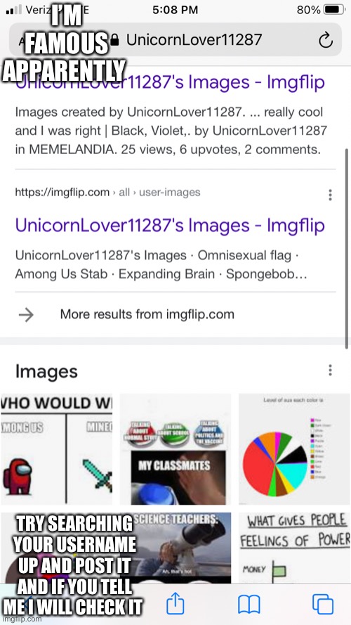 I’M FAMOUS APPARENTLY; TRY SEARCHING YOUR USERNAME UP AND POST IT AND IF YOU TELL ME I WILL CHECK IT | image tagged in i dont know | made w/ Imgflip meme maker