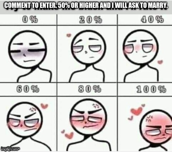 Do it (not NSFW) | COMMENT TO ENTER. 50% OR HIGHER AND I WILL ASK TO MARRY. | image tagged in blush | made w/ Imgflip meme maker