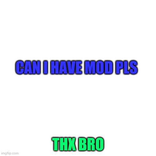 can i have mod pls pls pls pls | CAN I HAVE MOD PLS; THX BRO | image tagged in memes,blank transparent square,thx im depressed,oh wow are you actually reading these tags,pls give mod | made w/ Imgflip meme maker