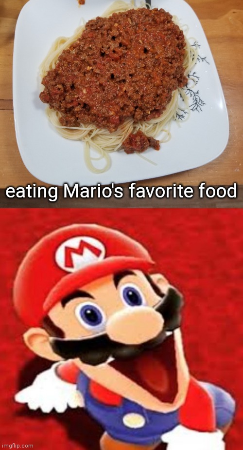 ooooooooooooooooooouuuuhhhhhhhhh, S P A G H E T T I | eating Mario's favorite food | image tagged in smg4 mario | made w/ Imgflip meme maker