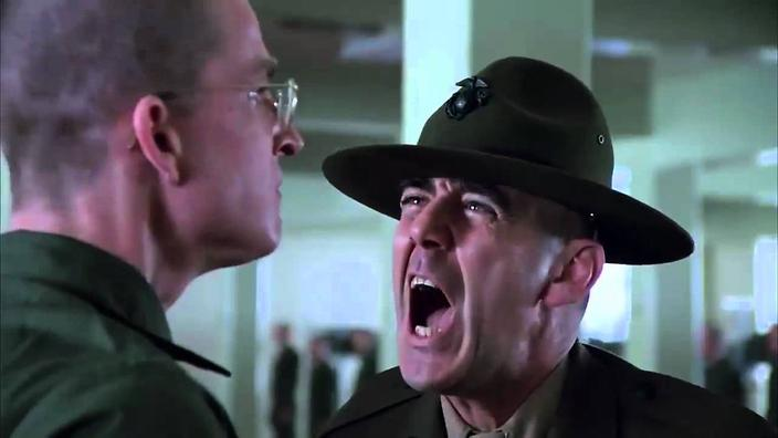 Sergeant Hartman yelling at Private Modine in Full Metal Jacket Blank Meme Template