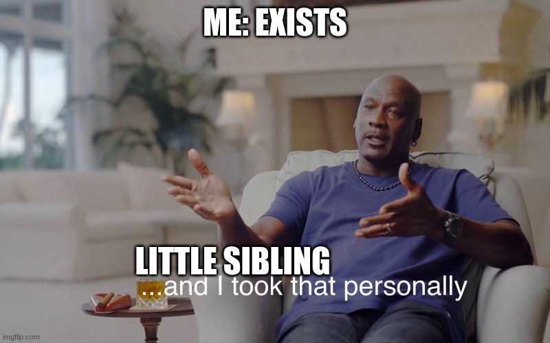 is it just me... | ME: EXISTS; LITTLE SIBLING | image tagged in and i took that personally | made w/ Imgflip meme maker