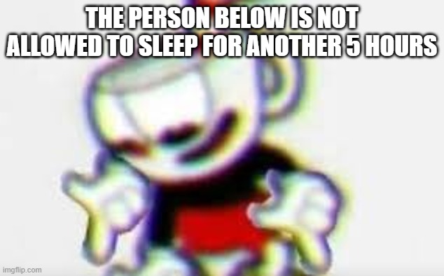 The Person Below is... | THE PERSON BELOW IS NOT ALLOWED TO SLEEP FOR ANOTHER 5 HOURS | image tagged in the person below is | made w/ Imgflip meme maker