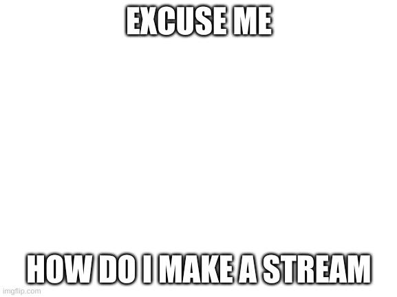 Blank White Template | EXCUSE ME; HOW DO I MAKE A STREAM | image tagged in blank white template | made w/ Imgflip meme maker