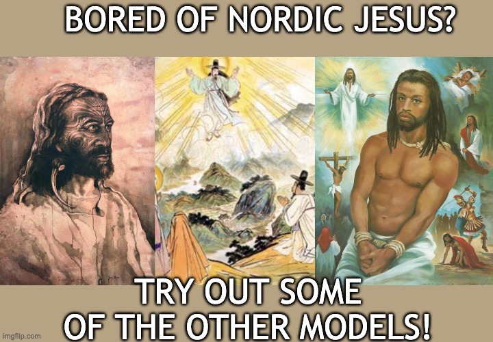 Maybe this could help the SBC? | BORED OF NORDIC JESUS? TRY OUT SOME OF THE OTHER MODELS! | image tagged in jesus,diversity | made w/ Imgflip meme maker