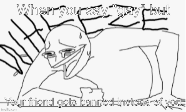 EZ ban lol | When you say "gay" but; Your friend gets banned instead of you | image tagged in wheeze | made w/ Imgflip meme maker