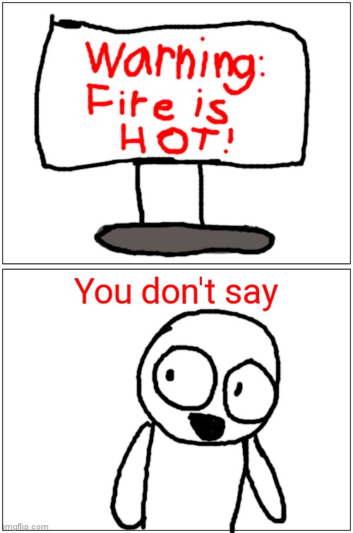 Fire is hot | You don't say | image tagged in memes,blank comic panel 1x2 | made w/ Imgflip meme maker