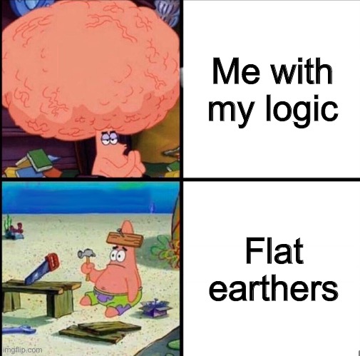 Patrick Brain Meme | Me with my logic Flat earthers | image tagged in patrick brain meme | made w/ Imgflip meme maker