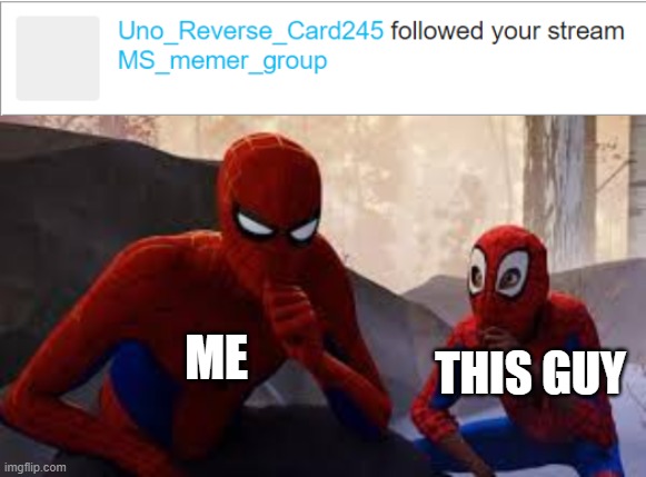 ME; THIS GUY | image tagged in spider verse mimic | made w/ Imgflip meme maker