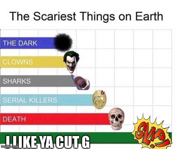 scariest things in the world | I LIKE YA CUT G | image tagged in scariest things in the world | made w/ Imgflip meme maker