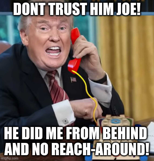 If biden ever asked rumpt for advice on russia: | DONT TRUST HIM JOE! HE DID ME FROM BEHIND 
AND NO REACH-AROUND! | image tagged in i'm the president,joke | made w/ Imgflip meme maker