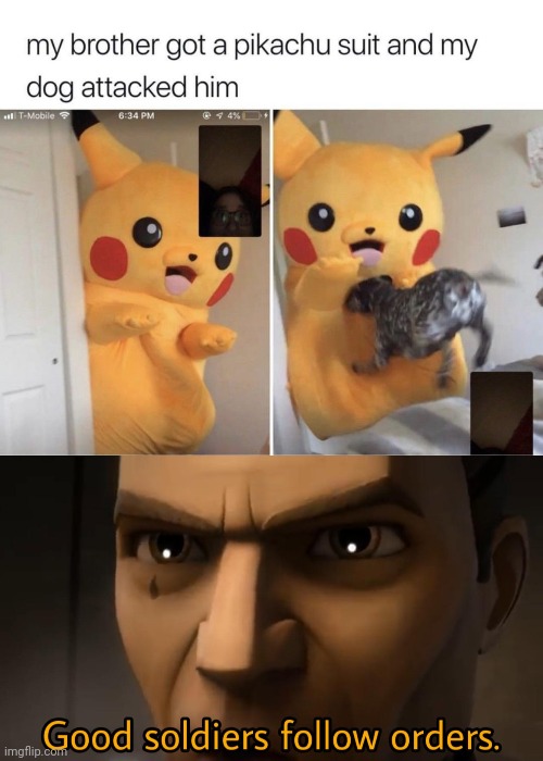 Pikachu | image tagged in good soldiers follow orders,memes,funny,dog,yeet,pikachu | made w/ Imgflip meme maker