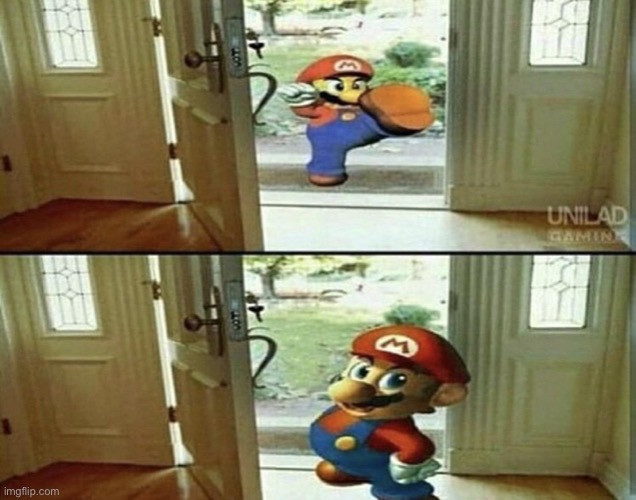 Mario Kicking down door | image tagged in mario kicking down door | made w/ Imgflip meme maker