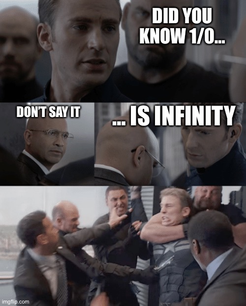 Captain America Equals Infinity | DID YOU KNOW 1/0…; … IS INFINITY; DON’T SAY IT | image tagged in captain america elevator | made w/ Imgflip meme maker