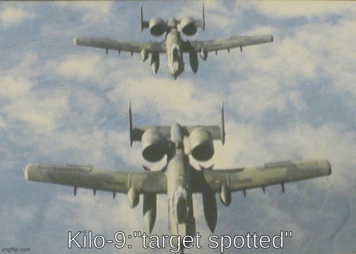 A-10 Thunderbolt II | Kilo-9:"target spotted" | image tagged in a-10 thunderbolt ii | made w/ Imgflip meme maker