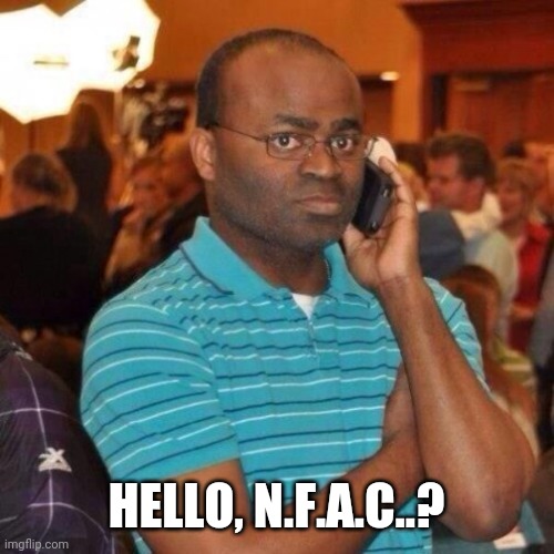 Calling the police | HELLO, N.F.A.C..? | image tagged in calling the police | made w/ Imgflip meme maker