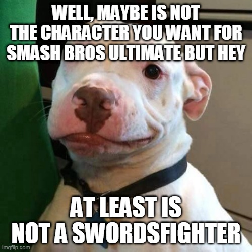 kazuya in ultimate | WELL, MAYBE IS NOT THE CHARACTER YOU WANT FOR SMASH BROS ULTIMATE BUT HEY; AT LEAST IS NOT A SWORDSFIGHTER | image tagged in at least dog,super smash bros,tekken,nintendo switch,dlc,sword | made w/ Imgflip meme maker