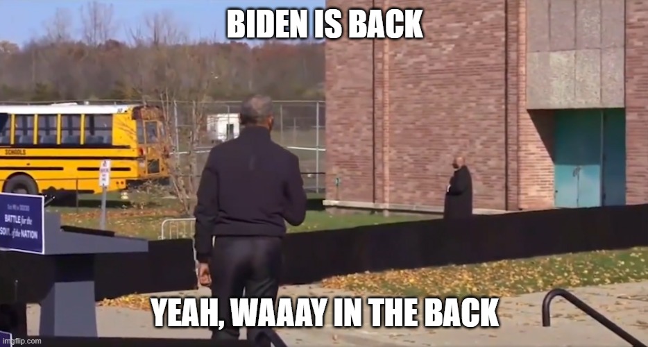 Obama introduces Biden standing way off | BIDEN IS BACK; YEAH, WAAAY IN THE BACK | image tagged in obama introduces biden standing way off | made w/ Imgflip meme maker