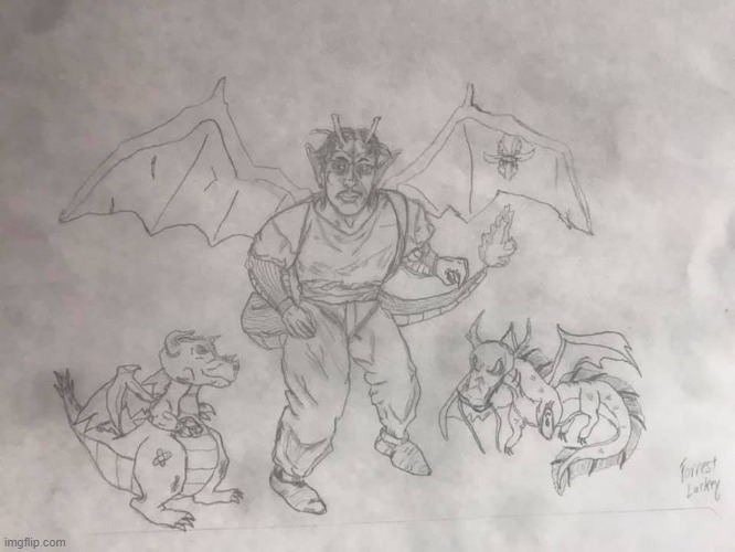 Commission I did at hotel (OC a influenced by Piccolo and Charizard). | image tagged in anthro,piccolo,charizard,pokemon,dragon ball z,original character | made w/ Imgflip meme maker