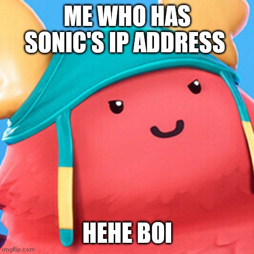 Guff evil smile | ME WHO HAS SONIC'S IP ADDRESS HEHE BOI | image tagged in guff evil smile | made w/ Imgflip meme maker