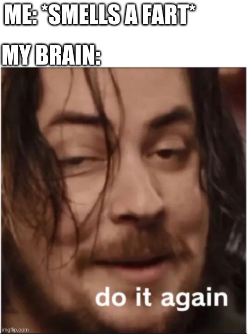 Do it again | MY BRAIN:; ME: *SMELLS A FART* | image tagged in do it again | made w/ Imgflip meme maker