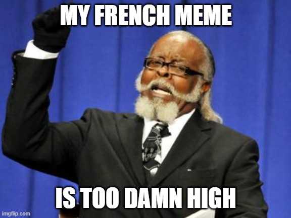 French Meme Is Too Damn High | MY FRENCH MEME; IS TOO DAMN HIGH | image tagged in memes,too damn high | made w/ Imgflip meme maker