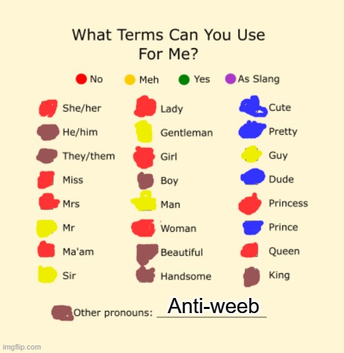 Yes, indeed. | Anti-weeb | image tagged in pronouns sheet | made w/ Imgflip meme maker