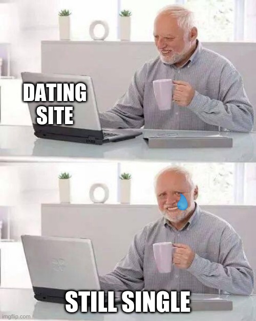 Hide the Pain Harold Meme | DATING SITE; STILL SINGLE | image tagged in memes,hide the pain harold,depression sadness hurt pain anxiety,online dating,old man | made w/ Imgflip meme maker