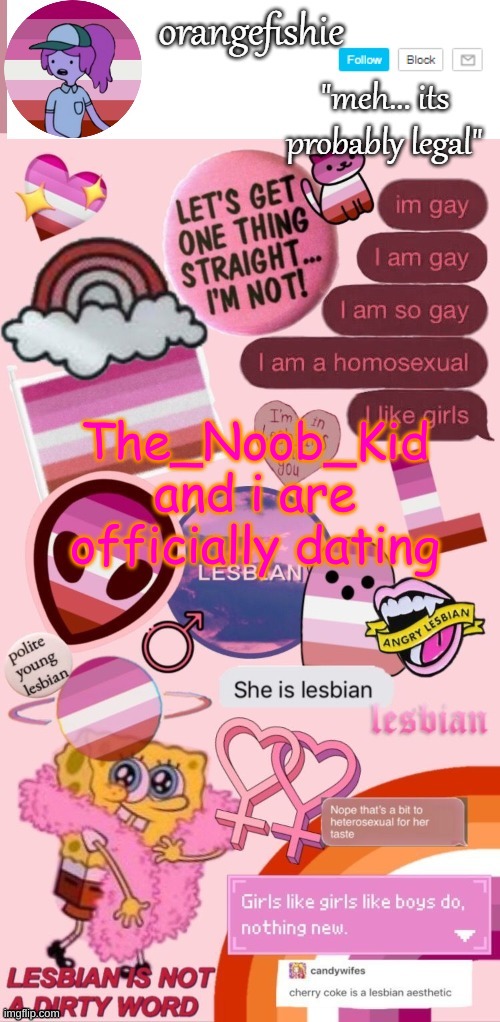 orangefishie's template | The_Noob_Kid and i are officially dating | image tagged in orangefishie's template | made w/ Imgflip meme maker