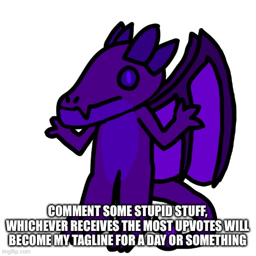 COMMENT SOME STUPID STUFF, WHICHEVER RECEIVES THE MOST UPVOTES WILL BECOME MY TAGLINE FOR A DAY OR SOMETHING | made w/ Imgflip meme maker