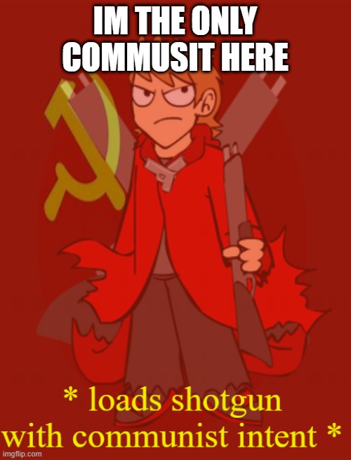tord loads shotgun | IM THE ONLY COMMUSIT HERE | image tagged in tord loads shotgun | made w/ Imgflip meme maker