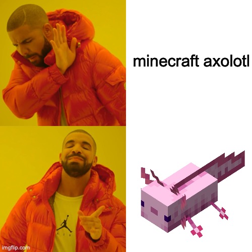 e | minecraft axolotl | image tagged in memes,drake hotline bling | made w/ Imgflip meme maker