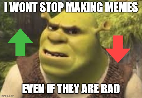 Confused shrek | I WONT STOP MAKING MEMES; EVEN IF THEY ARE BAD | image tagged in confused shrek,shrek,weird,why,help | made w/ Imgflip meme maker