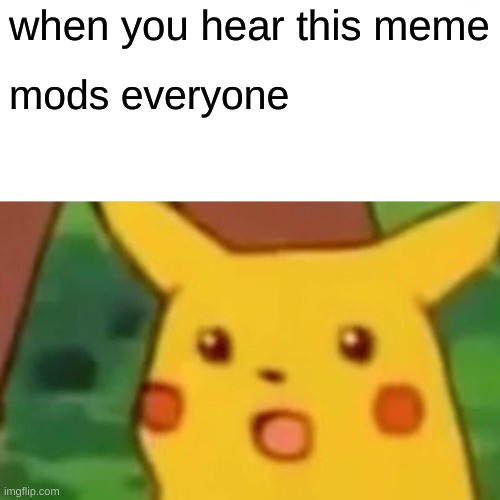 Surprised Pikachu | when you hear this meme; mods everyone | image tagged in memes,surprised pikachu | made w/ Imgflip meme maker
