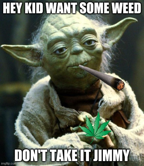 drug dealer yoda | HEY KID WANT SOME WEED; DON'T TAKE IT JIMMY | image tagged in memes,star wars yoda | made w/ Imgflip meme maker