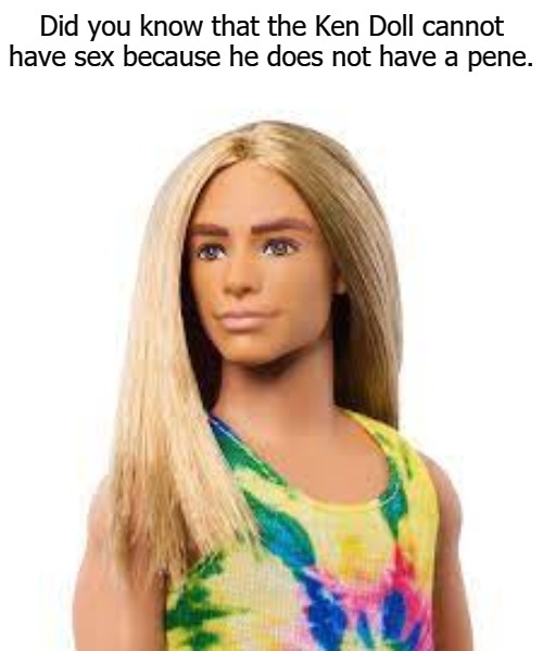 Did you know that the Ken Doll cannot have sex because he does not have a pene. | image tagged in ken | made w/ Imgflip meme maker