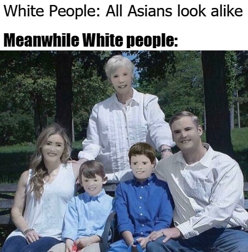 Meanwhile White people:; White People: All Asians look alike | image tagged in people | made w/ Imgflip meme maker