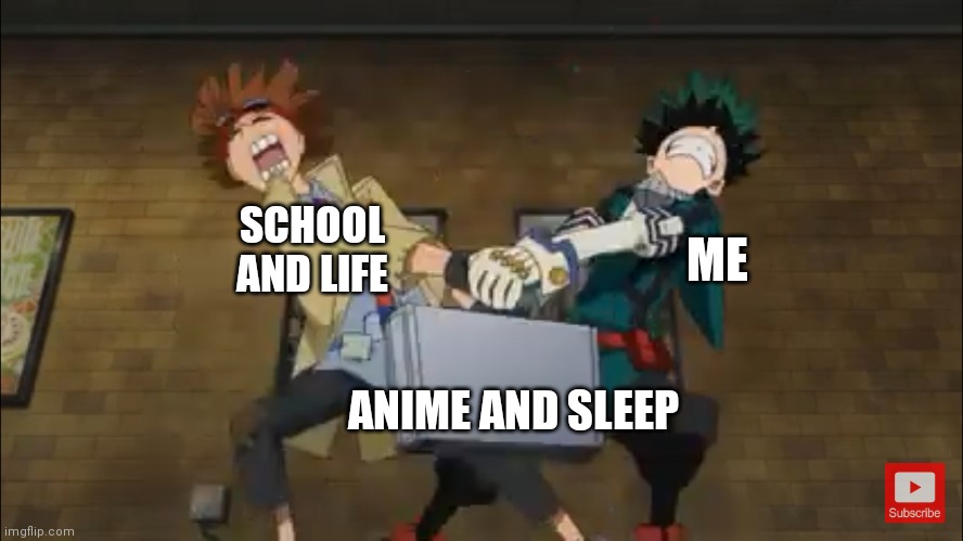 Picture is from the My Hero Academia World Hero's Mission | ME; SCHOOL AND LIFE; ANIME AND SLEEP | image tagged in anime meme | made w/ Imgflip meme maker