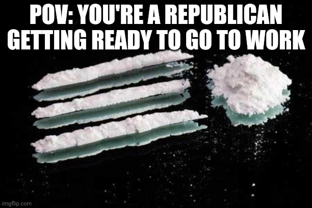 cocaine lines | POV: YOU'RE A REPUBLICAN GETTING READY TO GO TO WORK | image tagged in cocaine lines | made w/ Imgflip meme maker