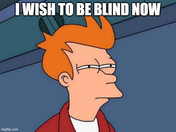 I WISH TO BE BLIND NOW | image tagged in memes,futurama fry | made w/ Imgflip meme maker