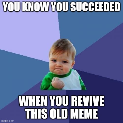 Success Kid Meme | YOU KNOW YOU SUCCEEDED; WHEN YOU REVIVE THIS OLD MEME | image tagged in memes,success kid | made w/ Imgflip meme maker