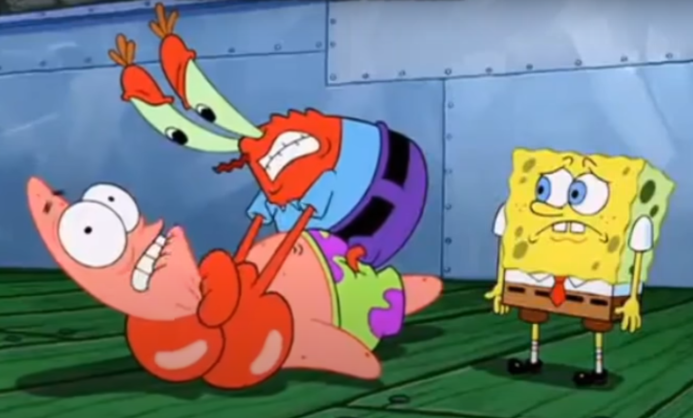 High Quality Mr Krabs choking Patrick and Spongebob on the side Blank Meme Template