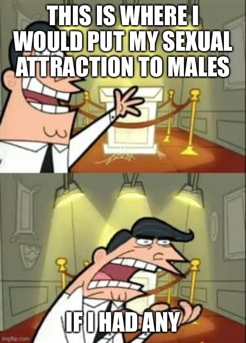 This Is Where I'd Put My Trophy If I Had One | THIS IS WHERE I WOULD PUT MY SEXUAL ATTRACTION TO MALES; IF I HAD ANY | image tagged in memes,this is where i'd put my trophy if i had one | made w/ Imgflip meme maker
