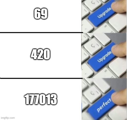 Upgrade Upgrade Perfect | 69; 420; 177013 | image tagged in upgrade upgrade perfect | made w/ Imgflip meme maker