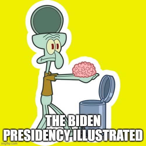 This is a title | THE BIDEN PRESIDENCY ILLUSTRATED | image tagged in throwing brain in the trash,biden,joe biden | made w/ Imgflip meme maker